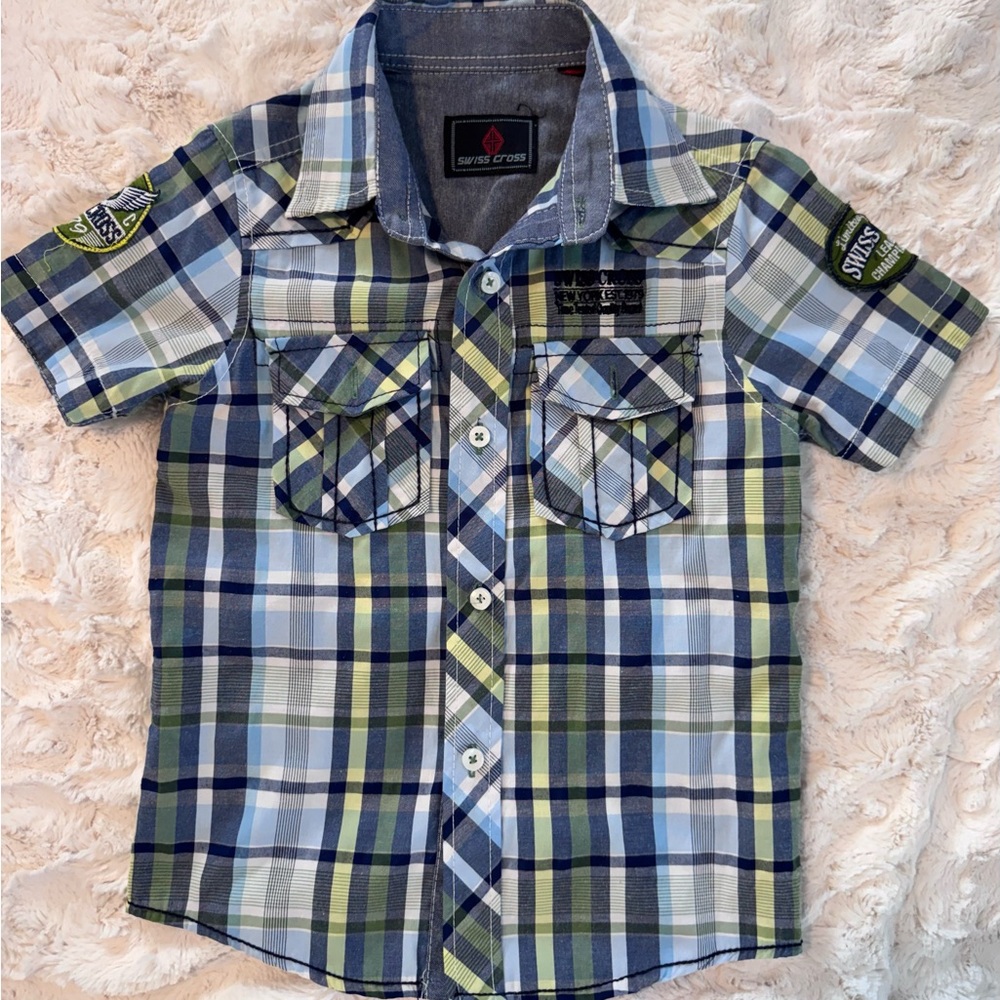 Boys' Blue and Green Plaid Shirt